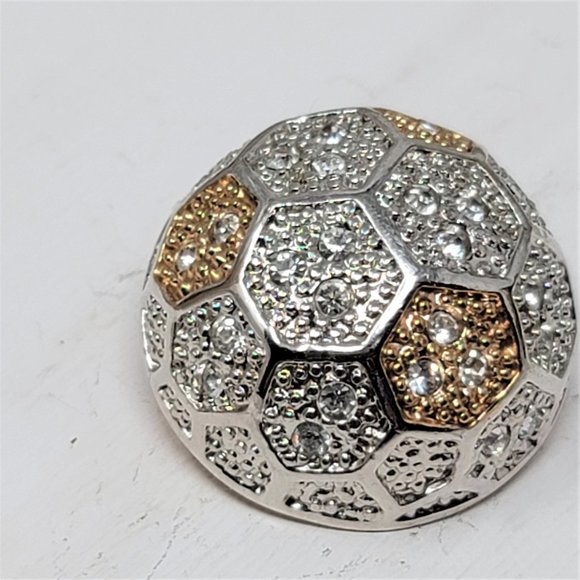 Vintage Dome Brooch by Roman Gold & Silver Rhinestones - Picture 3 of 11